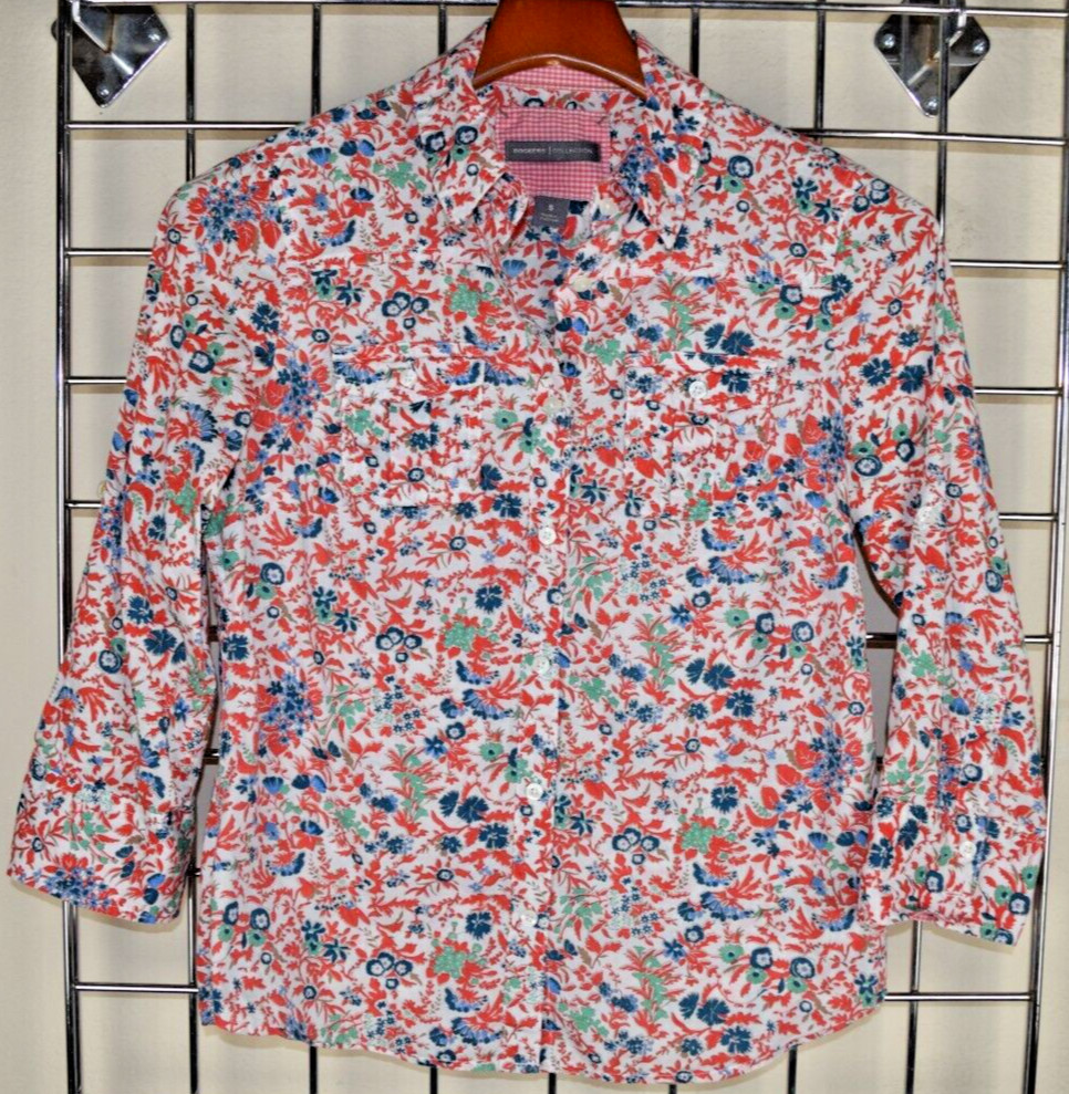 Vintage Womens Shirt Dockers Size S/M 90s Shimmery Red Blue Bronze Green Floral