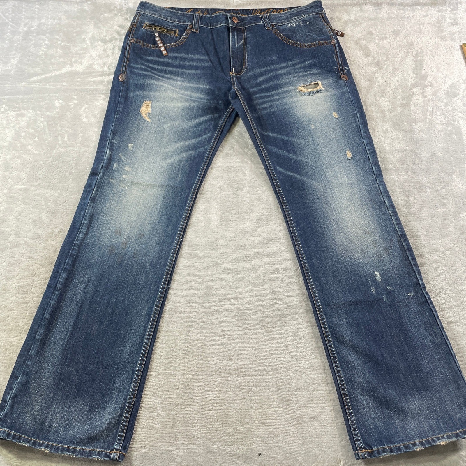 Antik Denim Jeans Heritage Women 38 Distressed Bootcut Grommet Punk Grunge