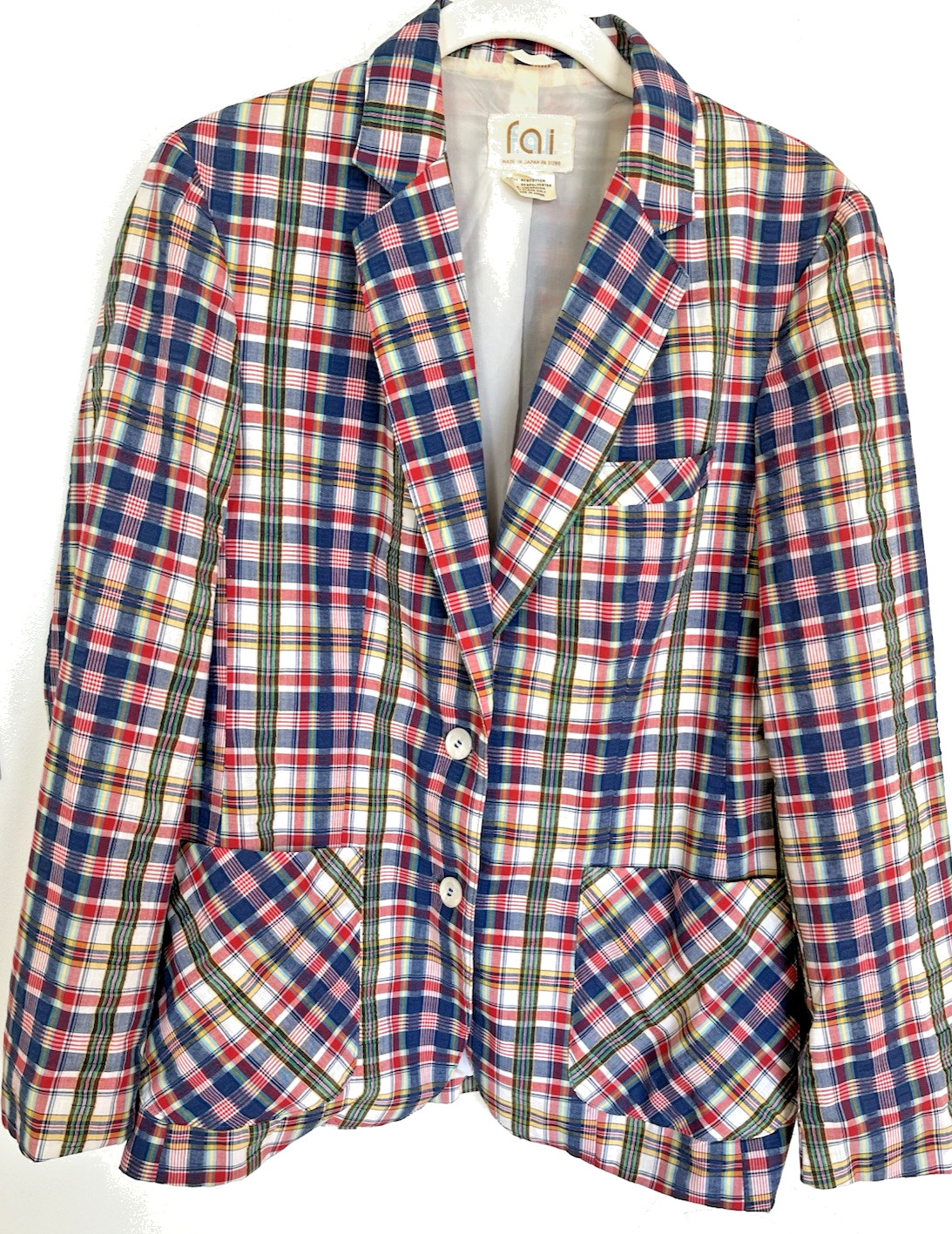 VINTAGE F.A.I. Women’s Size 12 Plaid Blazer Navy Green White Red