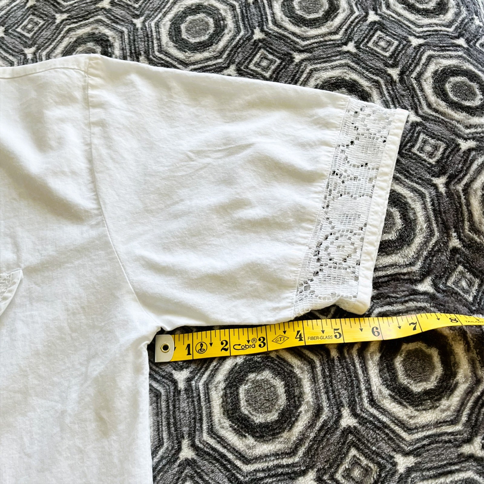 Vintage 80s 90s Caliche Short Sleeve White Blouse Lace Collar Detail Size L