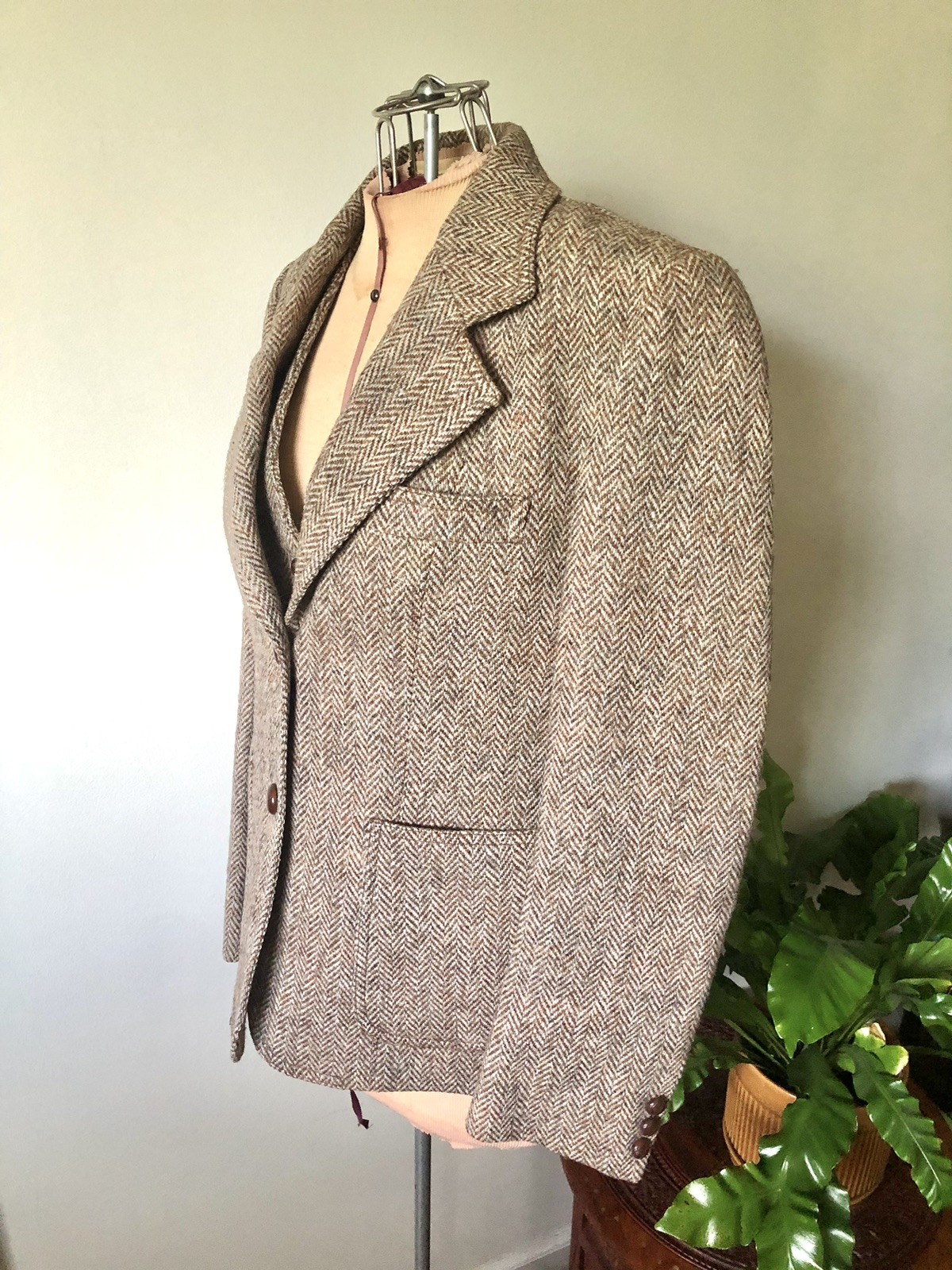 Vintage 80’s Brown Harris Tweed Jacket & Vest Set English Countryside