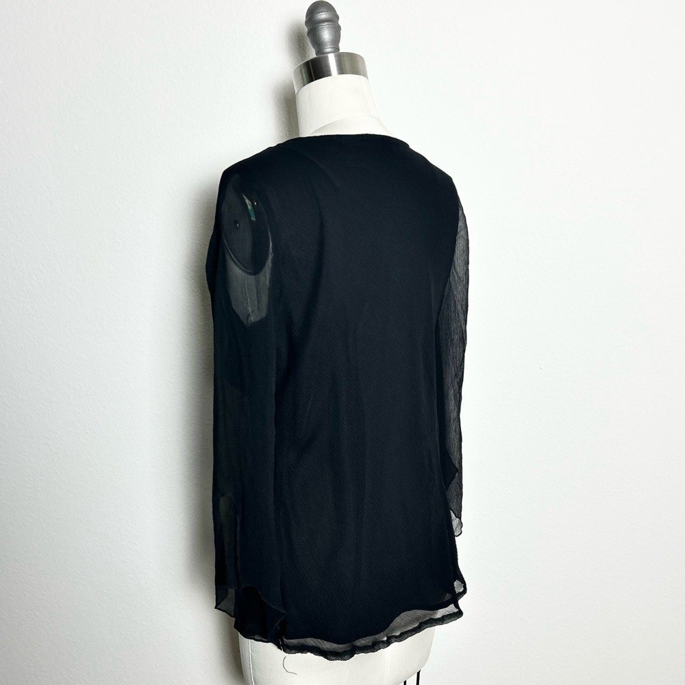 Vintage NYC Design Co. 100% Silk Black Embroidered Blouse Size S