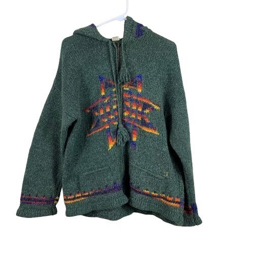 VTG 80s Inti Raymi Artisans Andean Wool Knit Jacket Green L Boho Folk Handmade
