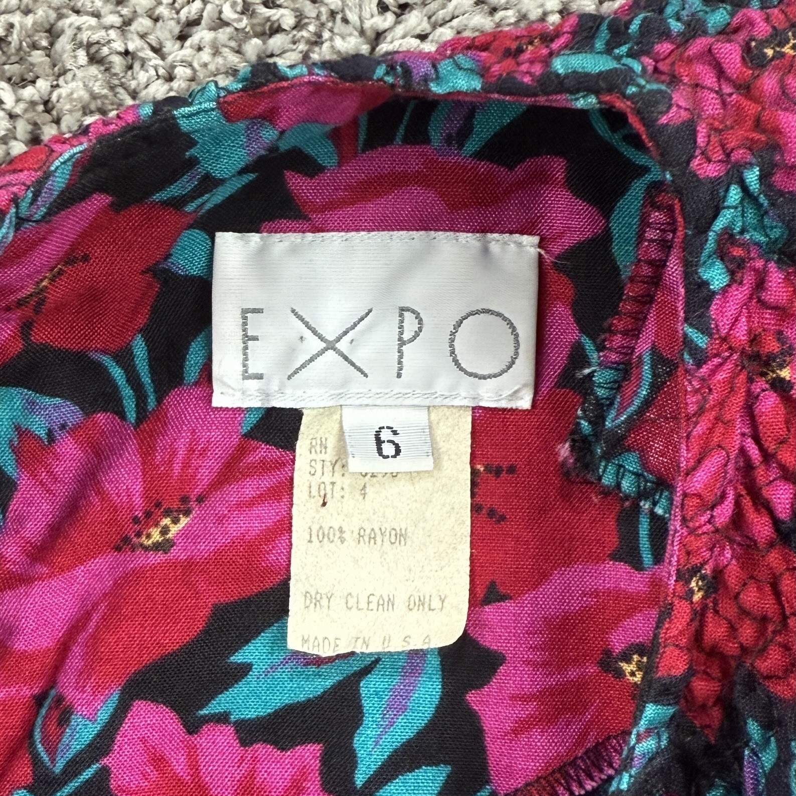VTG Expo Dress Women’s 6 Floral Cottagecore Prairie Peasant Smocked Drop Waist