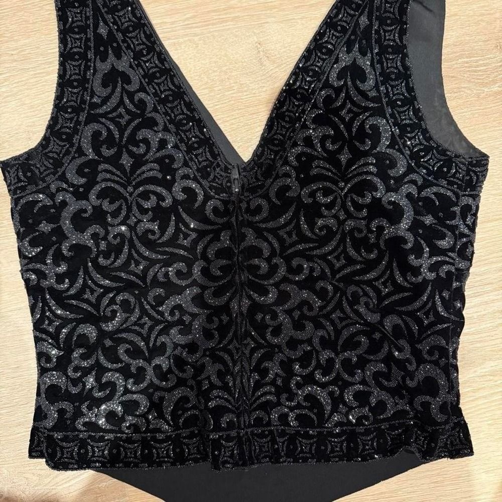Vintage Tadashi Shoji Beaded V-Nexk Top