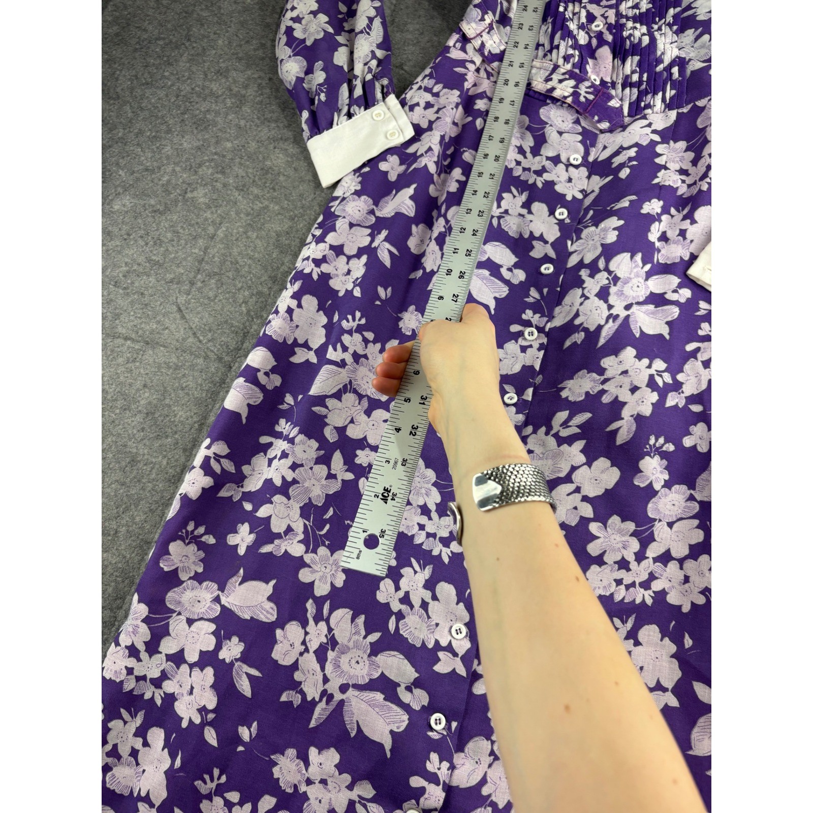 VTG Bobbie Brooks Purple Floral Pintuck Maxi Dress 70s Belted Womens XS? Prairie