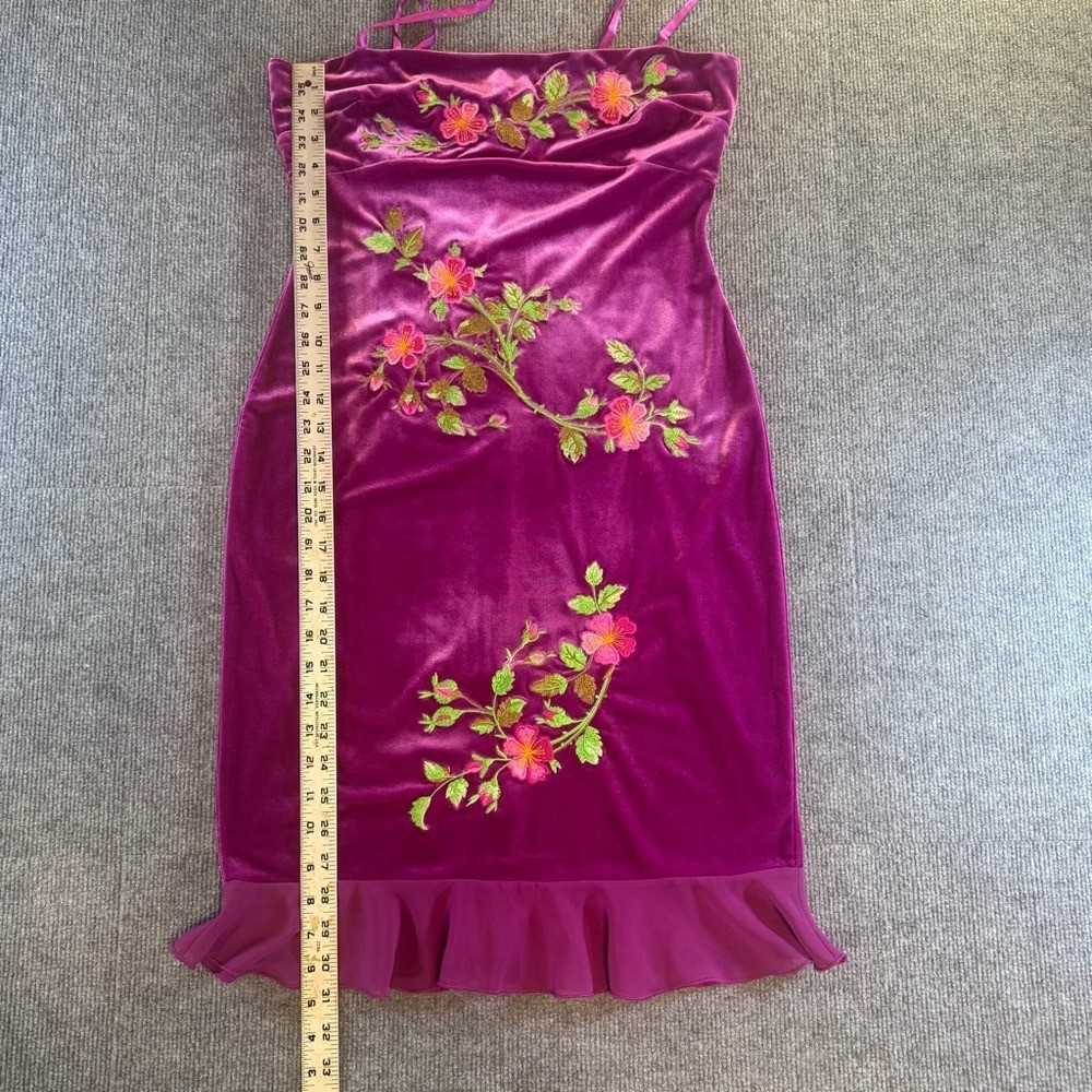 VTG Betsey Johnson New York M Fuchsia Embroidered Velvet Midi Dress 90s Grunge