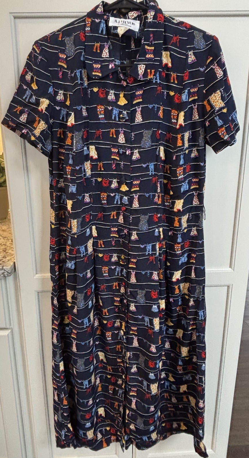 Vintage RJ Stevens Clothes Line Maxi Dress Petite 8/10 Cottagecore Grannycore