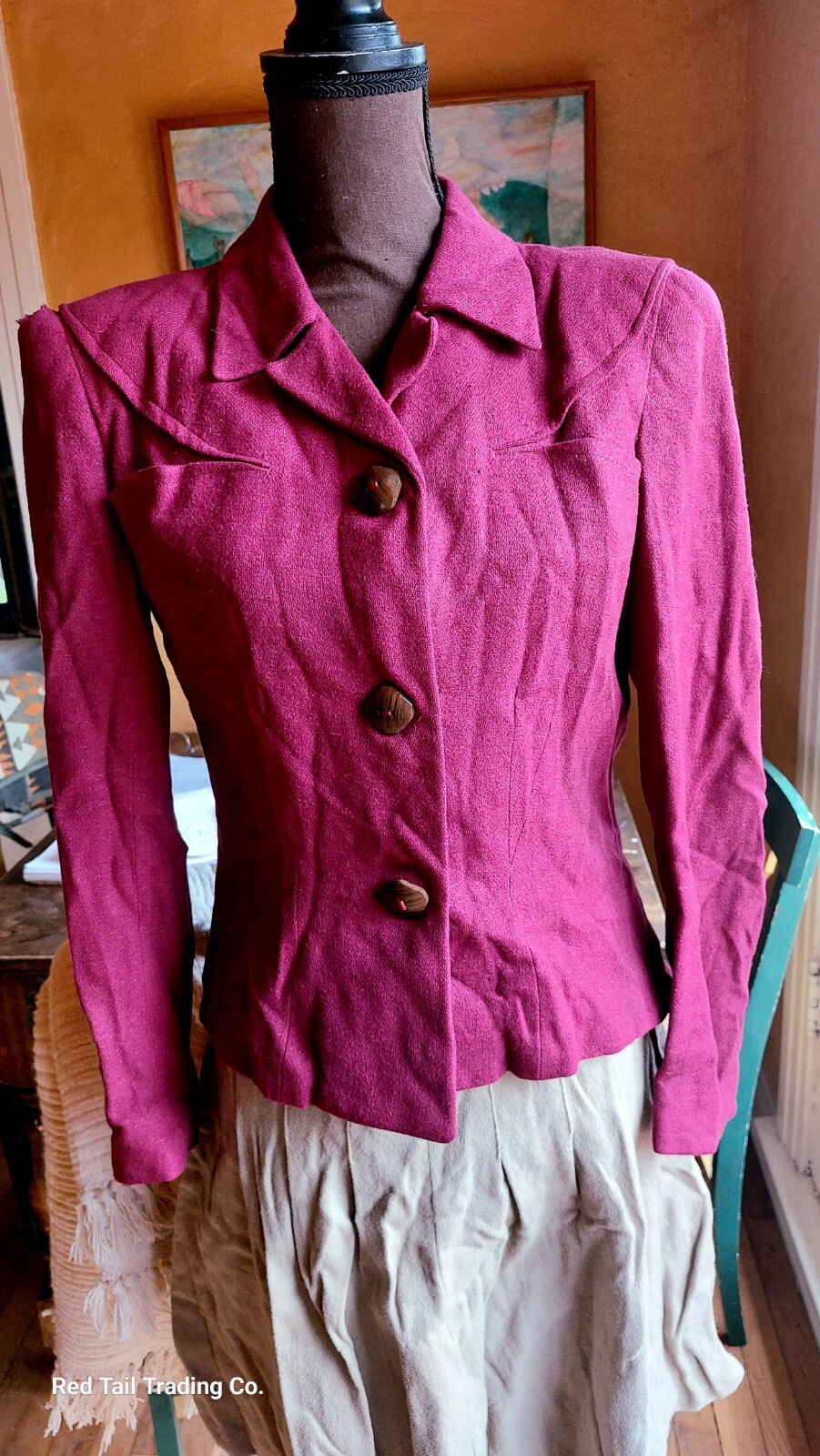 1940s Raspberry Carson Pirie Scott & Co. Jacket Blazer, New Look. SM As Is