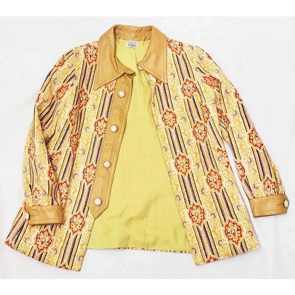 Remarkable Vtg 1970s Tapestry & Leather Jacket. S-M.