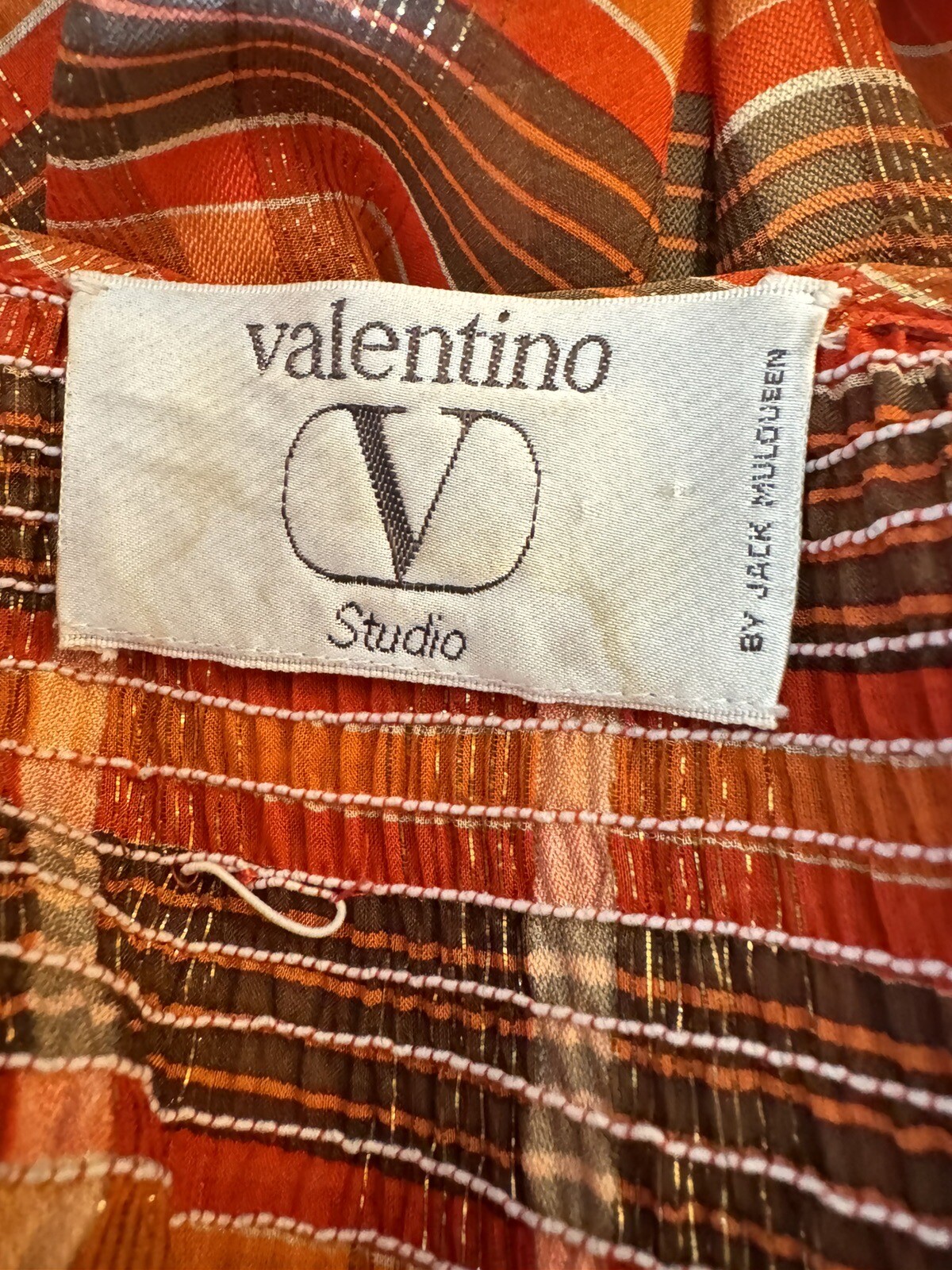 Rare vtg Valentino Studio Jack Mulqueen 70’s semi sheer silk metallic M/6
