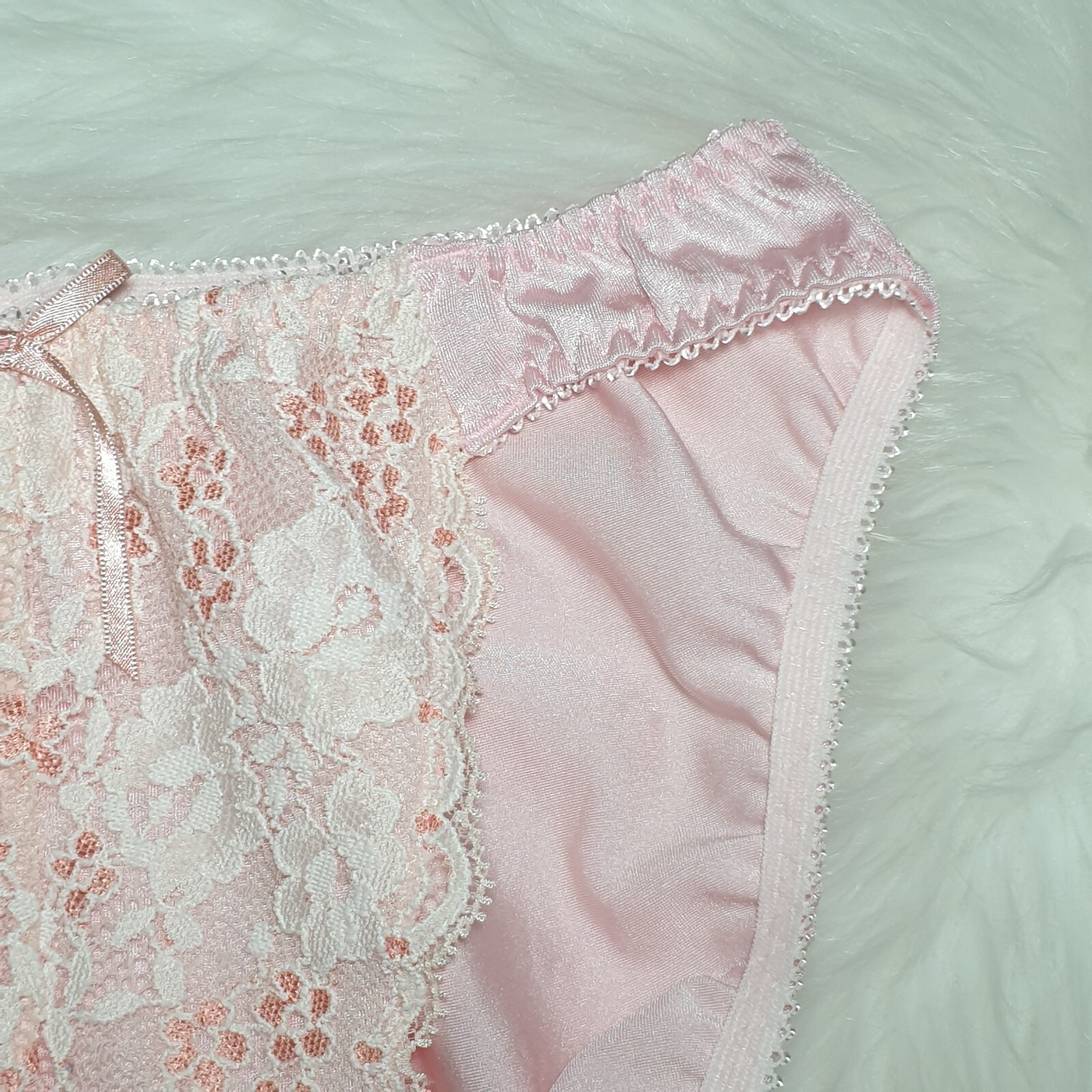 Vintage Nylon Satin Panty Silky Pink Bikini Sissy Lace Brief Sz Small Hip 32-36″