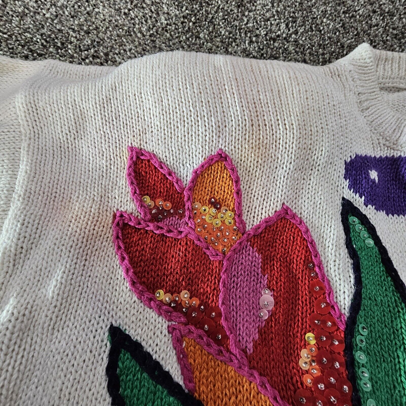 Cervelle Vintage 1990s Sweater Women’s XL Funky Colorful 3-Dimensional Knit+Pads