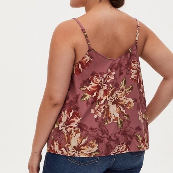 Torrid Walnut Floral & Black Lace Button Camisole‎