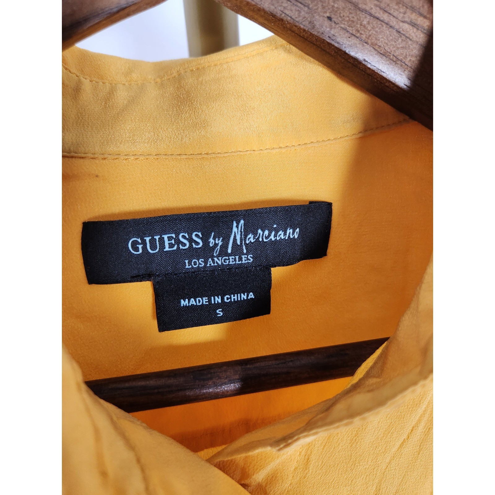 VTG Guess by Marciano Mustard Yellow Silk Long Sleeve Blouse Size Small