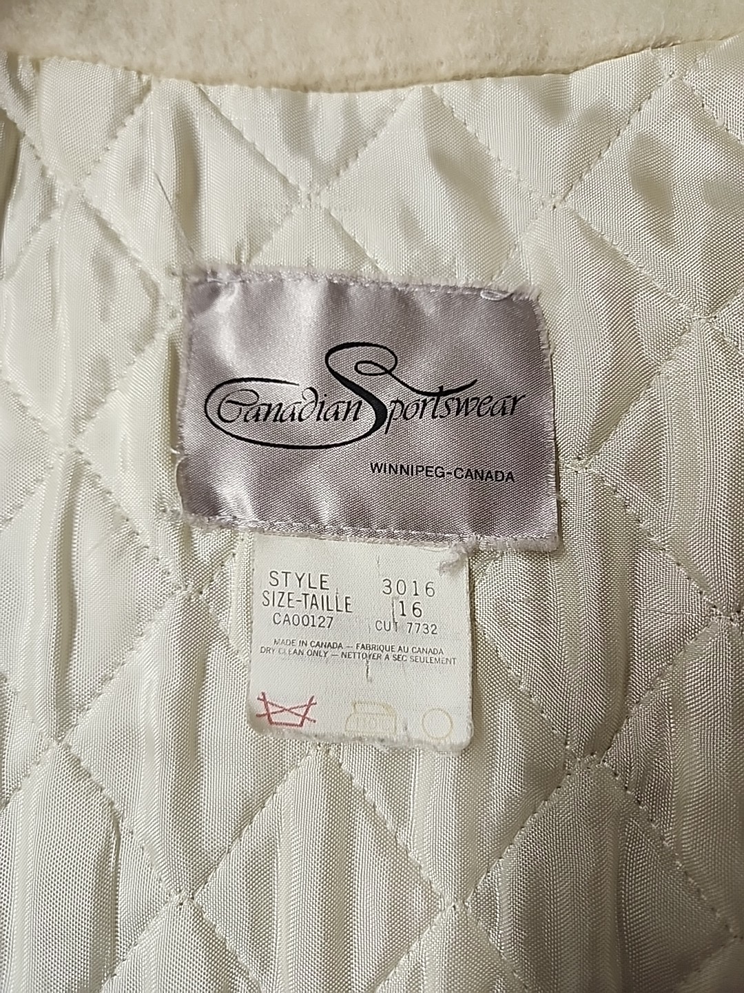 Vintage Canadian Sportswear Womens Mid Coat Sz 16 85%Wool Cream White Ivory