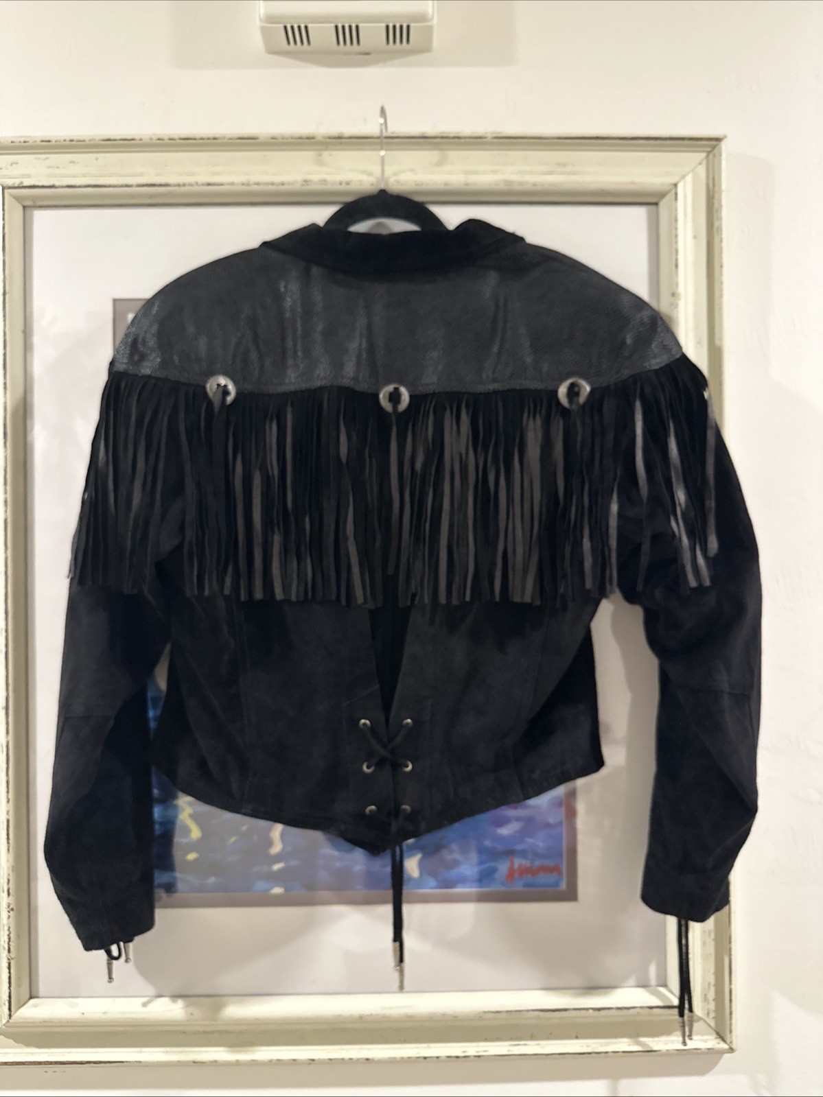 Global Identity Leather Jacket Western Rodeo Fring Black Sz L Rn 54163