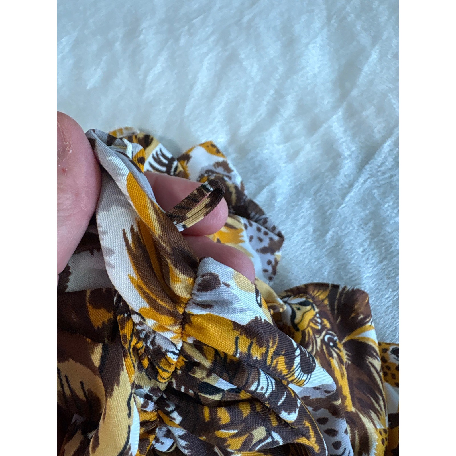 Vintage 70s JCPenney Animal Print top Lion Tiger Nylon Gold Brown Medium