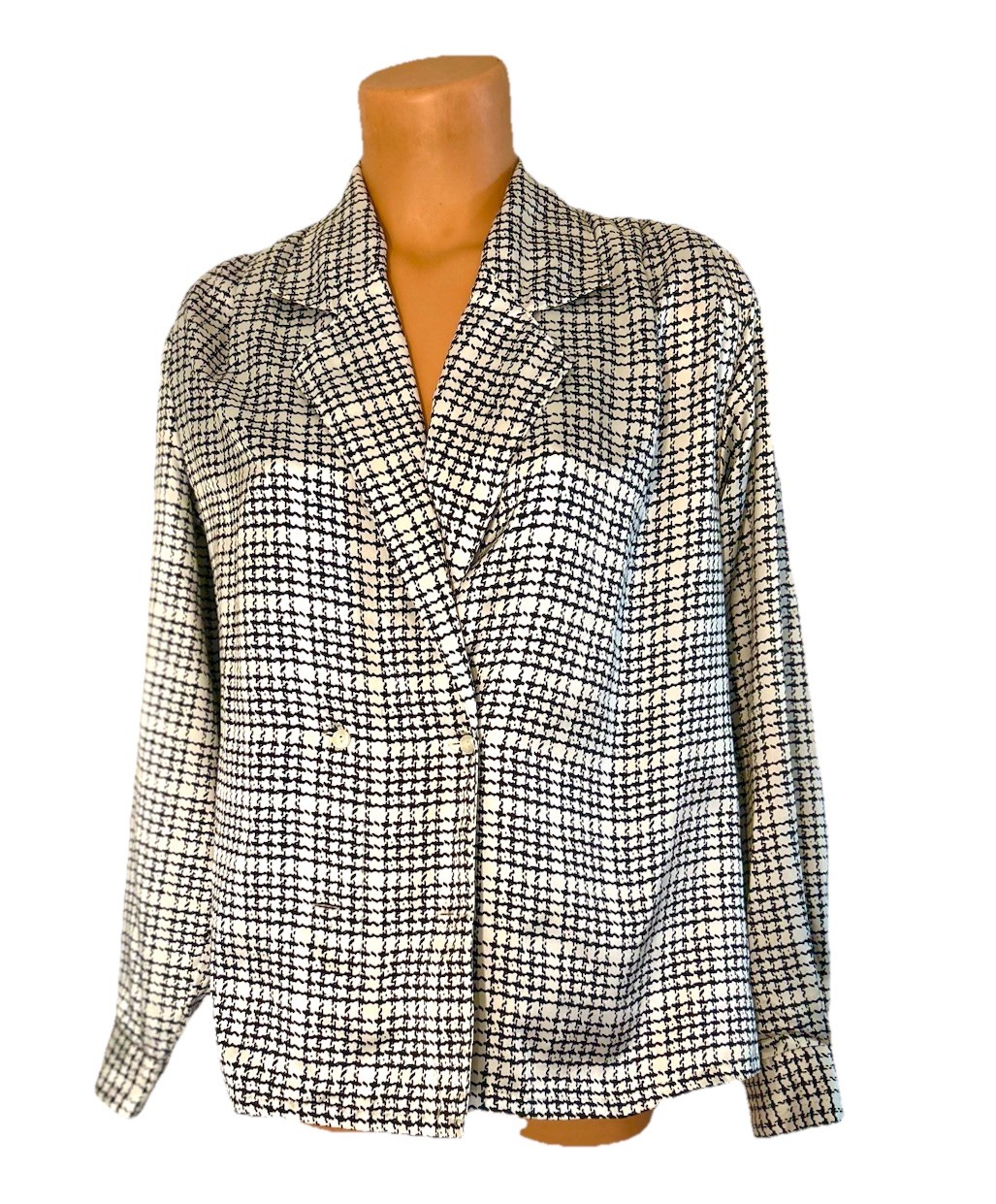Vtg 90’s Oscar De La Renta Collectibles Black & White Houndstooth Blouse Sz 6