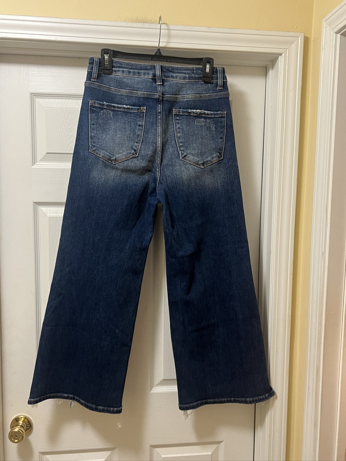 Risen Jeans Womens High Rise Wide Leg Cropped Distressed Raw Hem Denim 30