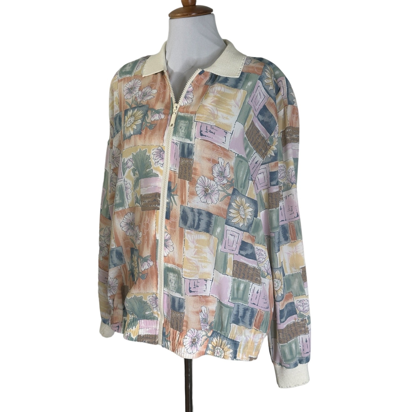 Vintage 1990s Teddi Pastel Multi Print Lightweight Jacket Windbreaker L/XL