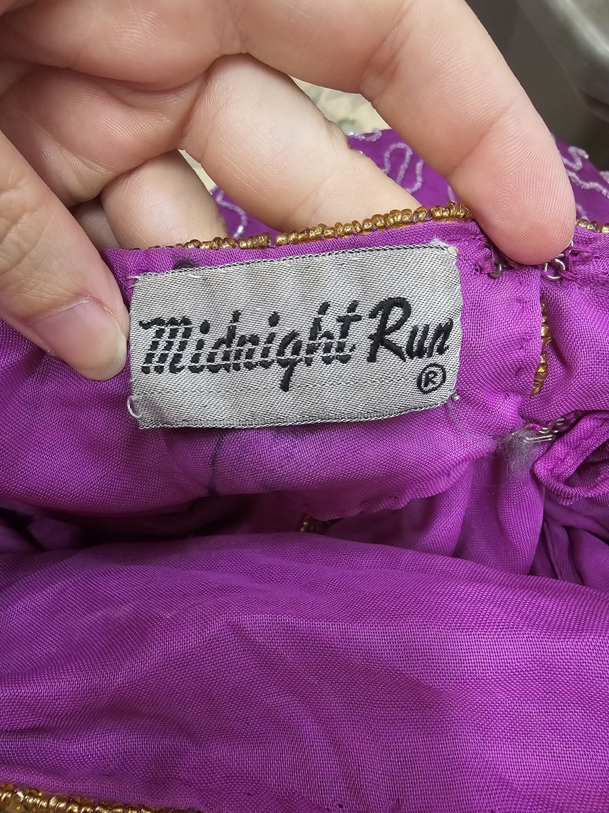 Vintage Midnight Run Beaded Purple Gold Dress XL