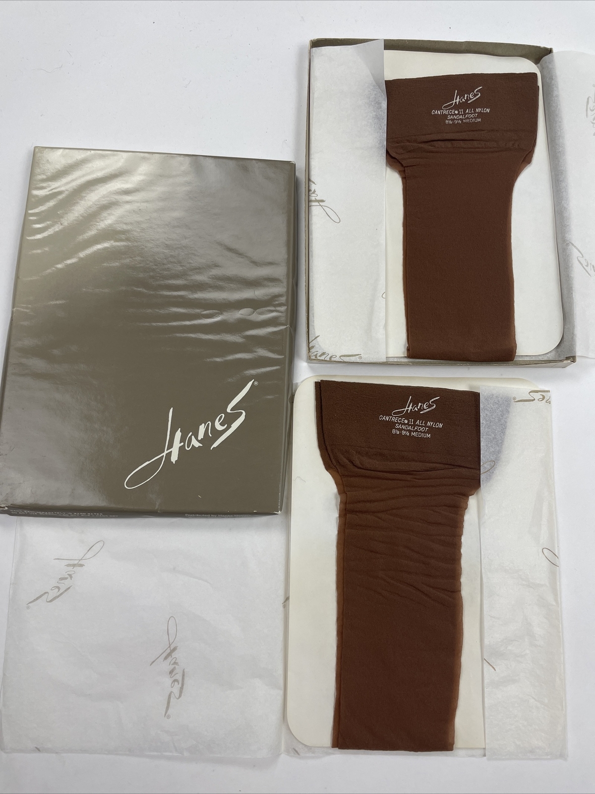vintage Hanes hosiery 2 Pair stockings in box NOS thigh high sandalfoot 8.5 9.5