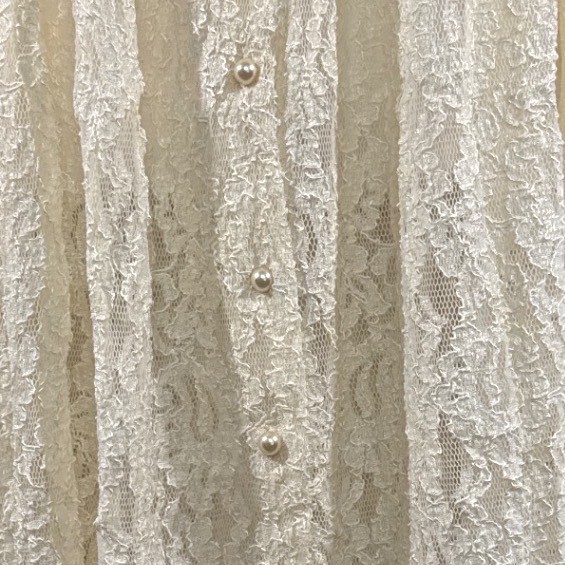 VTG 90s Moda Intl Ivory Lace Pearl Button Front Sheer Midi Dress Sz. 4 Victorian