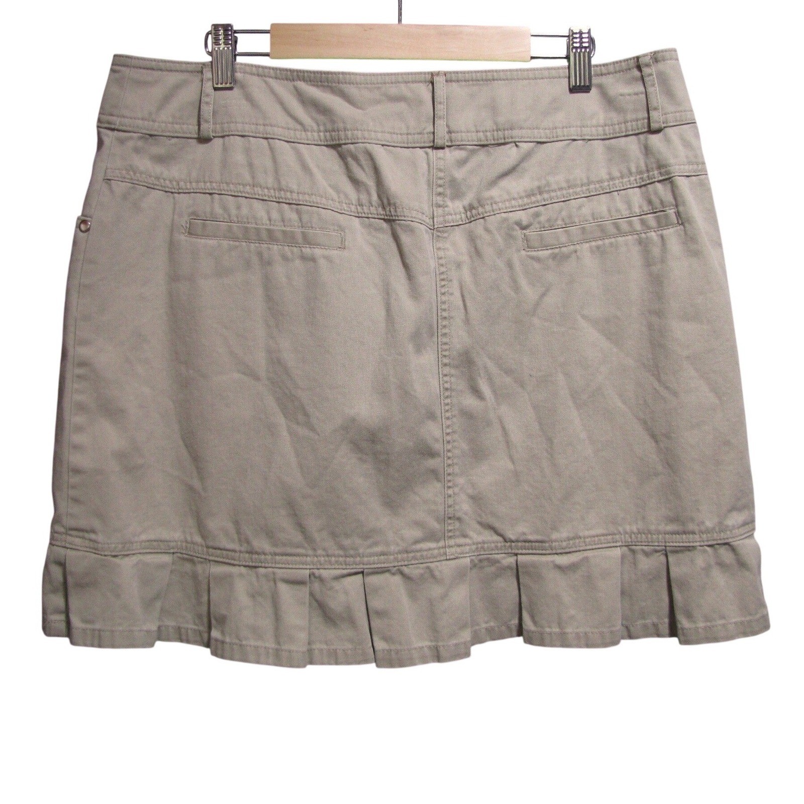 Y2K Style Ruffle Chino Mini Skirt 14 Khaki Academia Indie Sleaze Casual