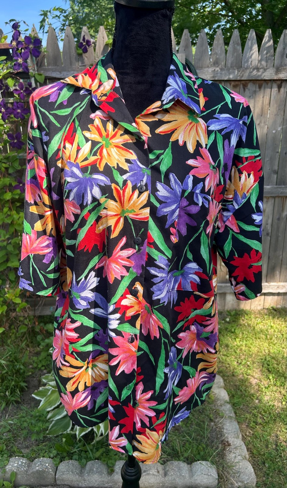 Vtg California Connection Inc Multi Color Flower Summer Short Sleeve Shirt 2/3X