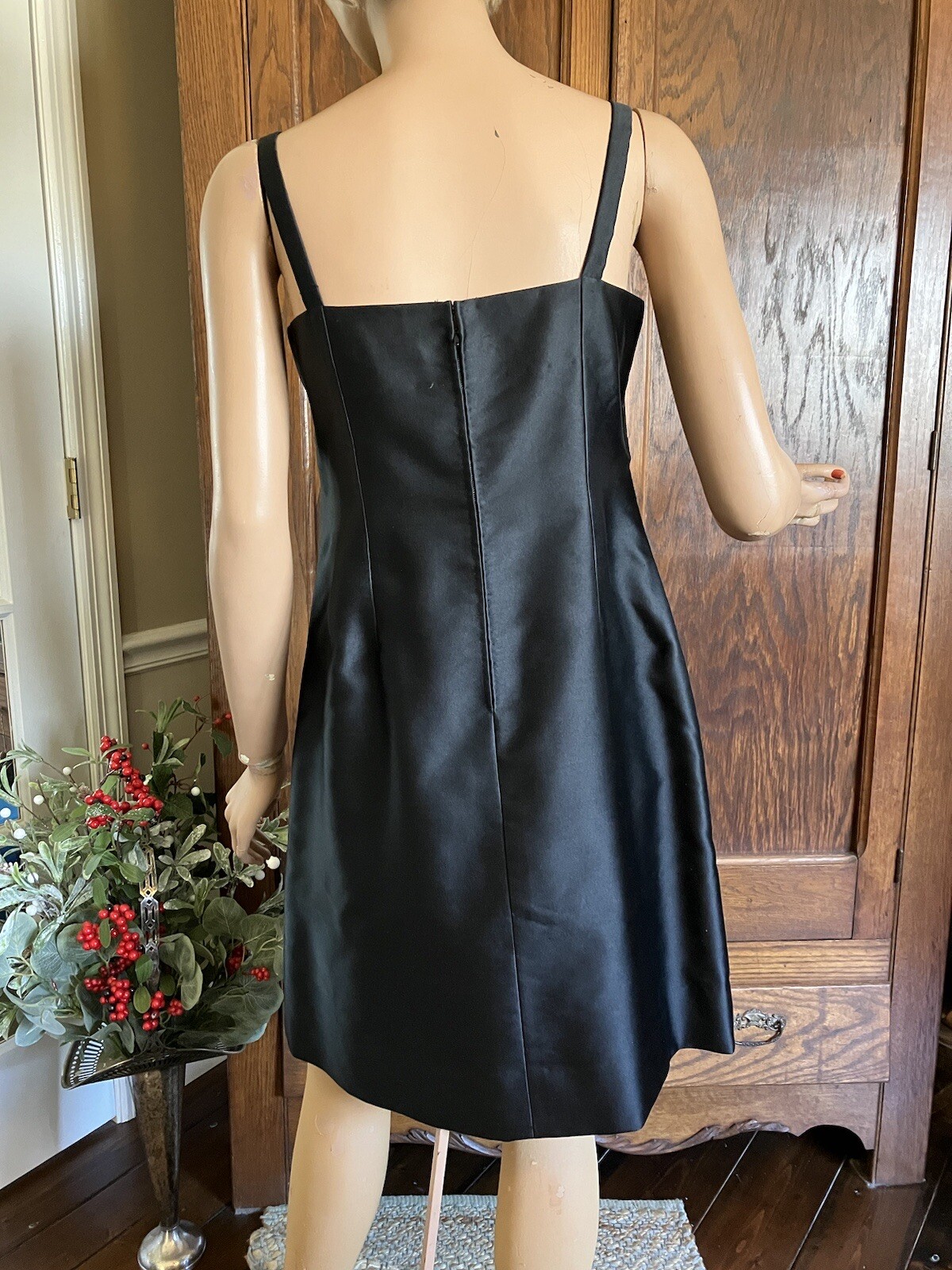 Vintage 1960’s-70’s LITTLE BLACK DRESS, 2 pieces, FRINGE & LACE over SATIN DRESS