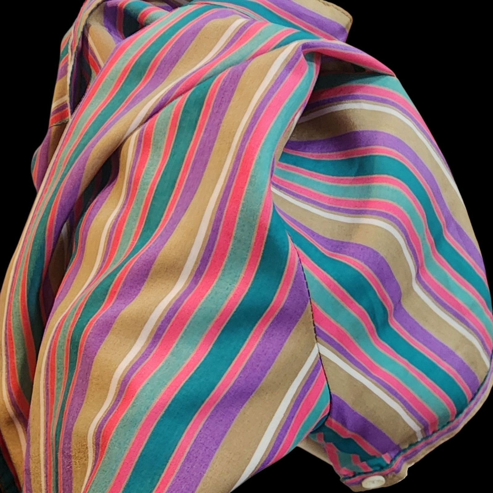 Womens Vintage Shirt Colorful Bright Rainbow Striped Blouse Size M-L Funky Retro
