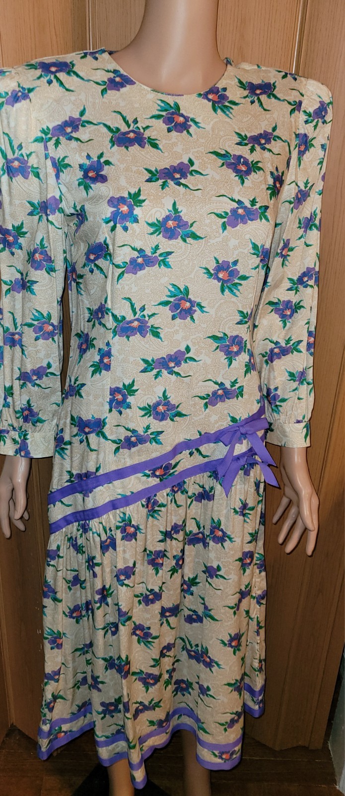 Vintage 1980’s Natalie Floral Rayon Dress Shoulder Pds 3/4 #Sleeves Sz/ 8