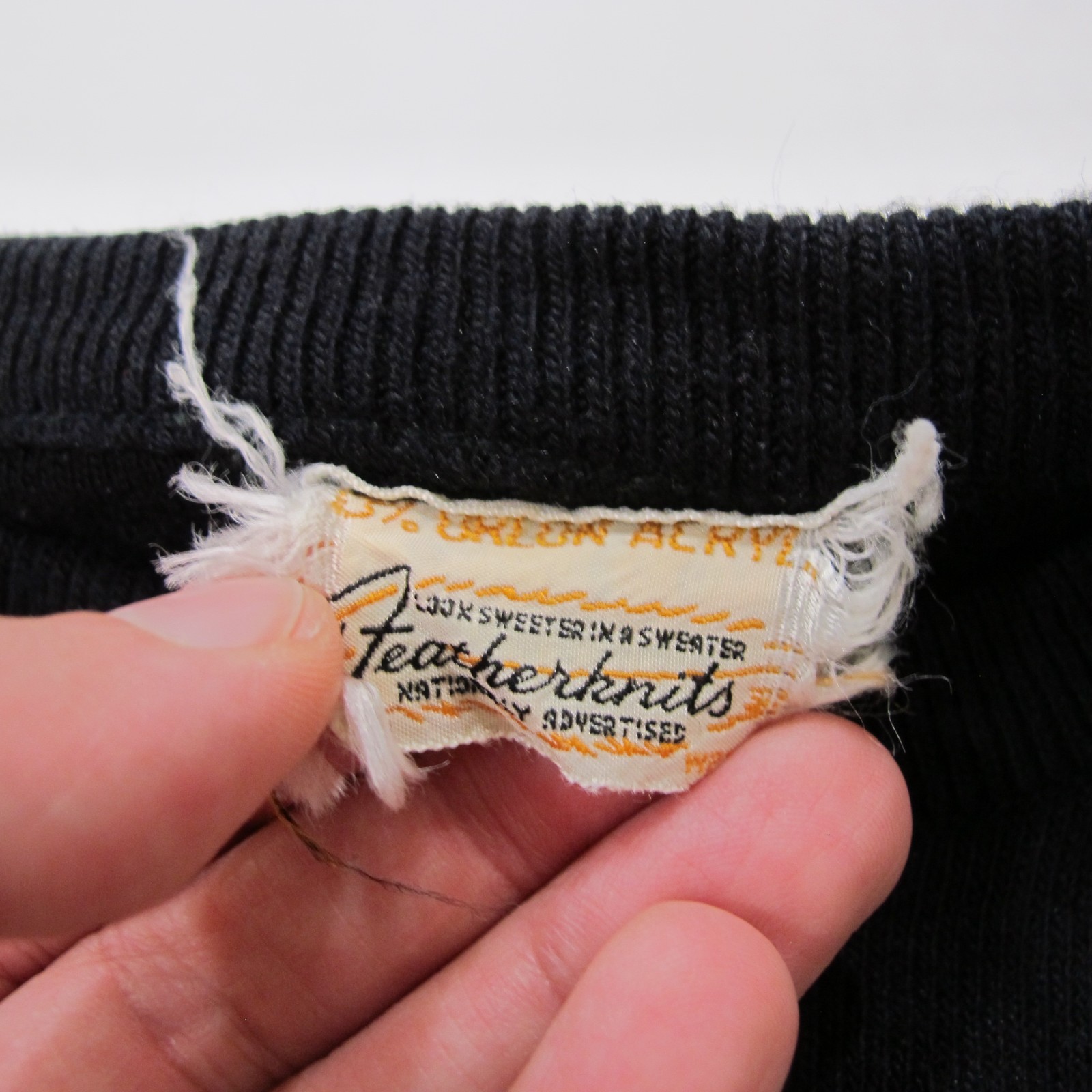 Vintage Featherknits Sweater Womens Small Black Mod 60s Acrylic Minimalist Basic