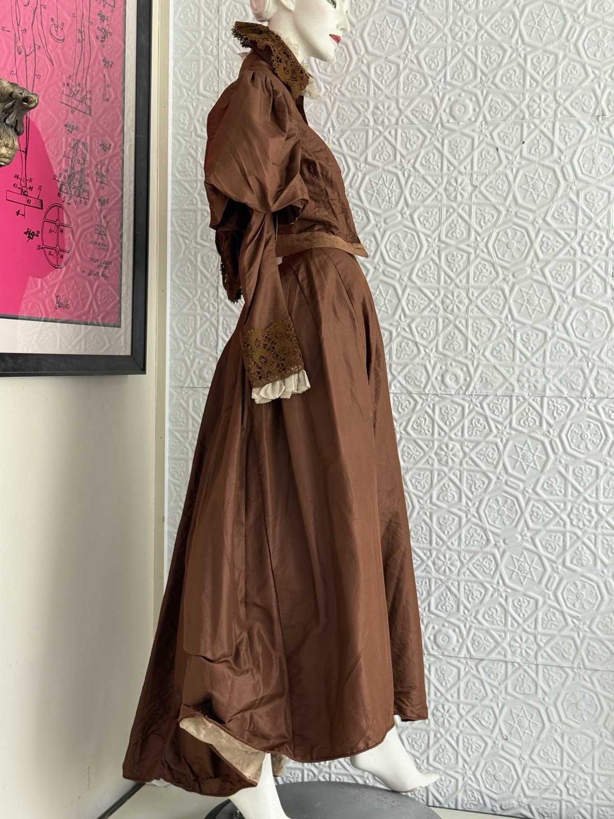 antique 2 piece victorian brown bridal ensemble bodice skirt 1800s small/xs