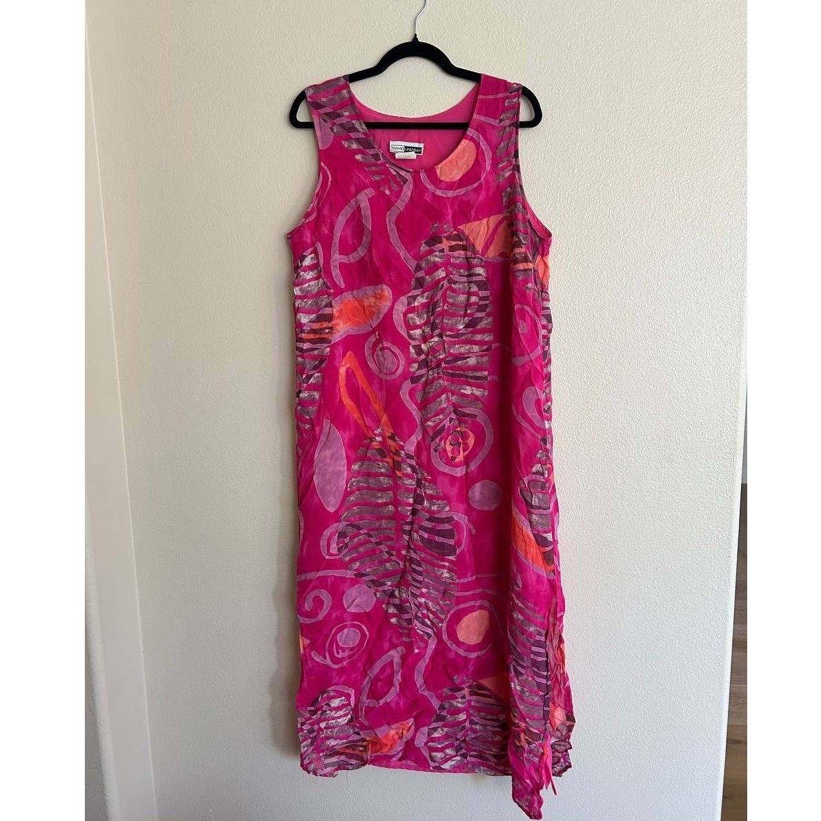 Vintage David Lindsay Pink Abstract Floral Maxi Dress Boho Tropical Euro Summer