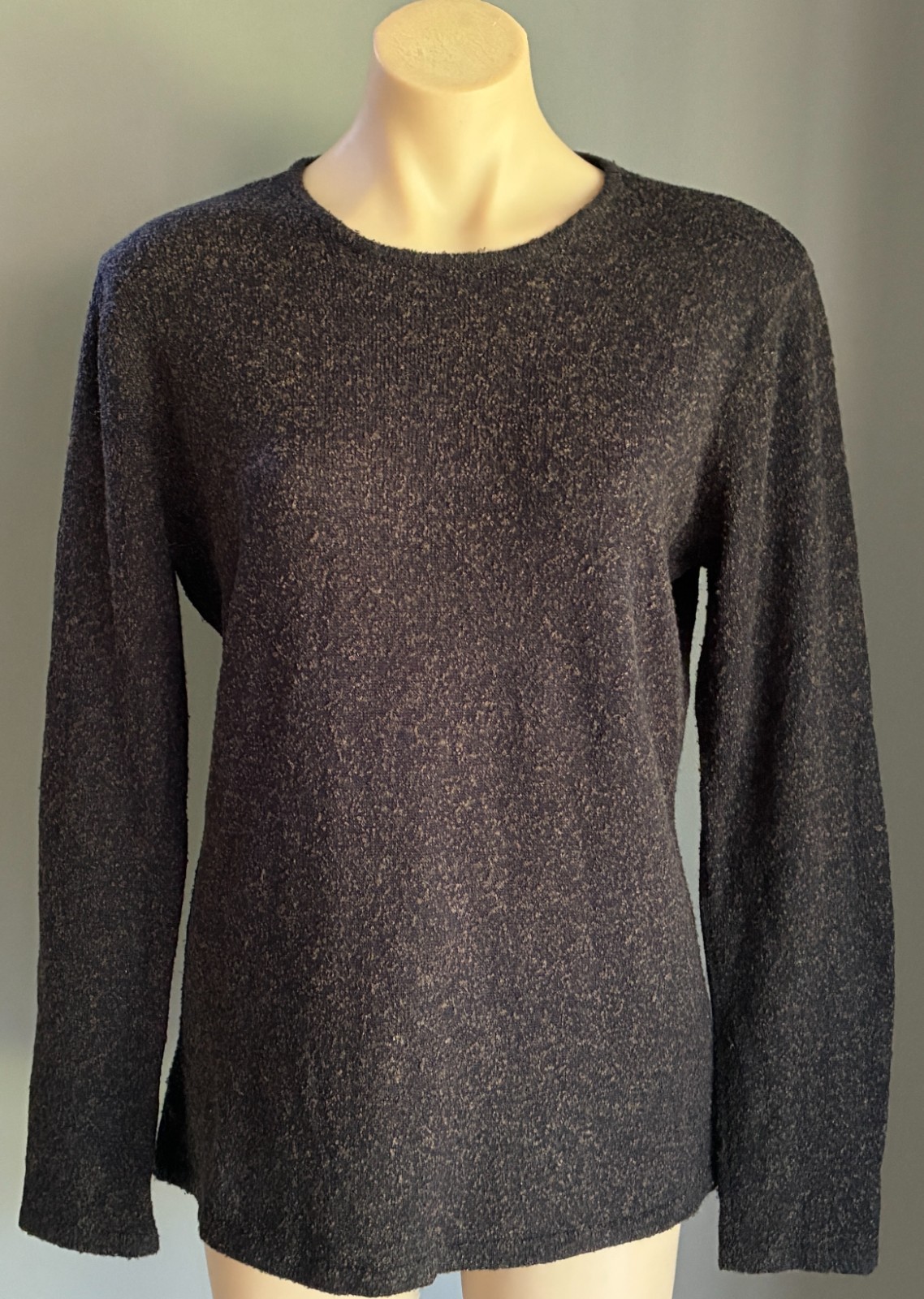 TABLE EIGHT Long Sleeve Top Size M Black & Brown Boucle Textured Stretch Fabric