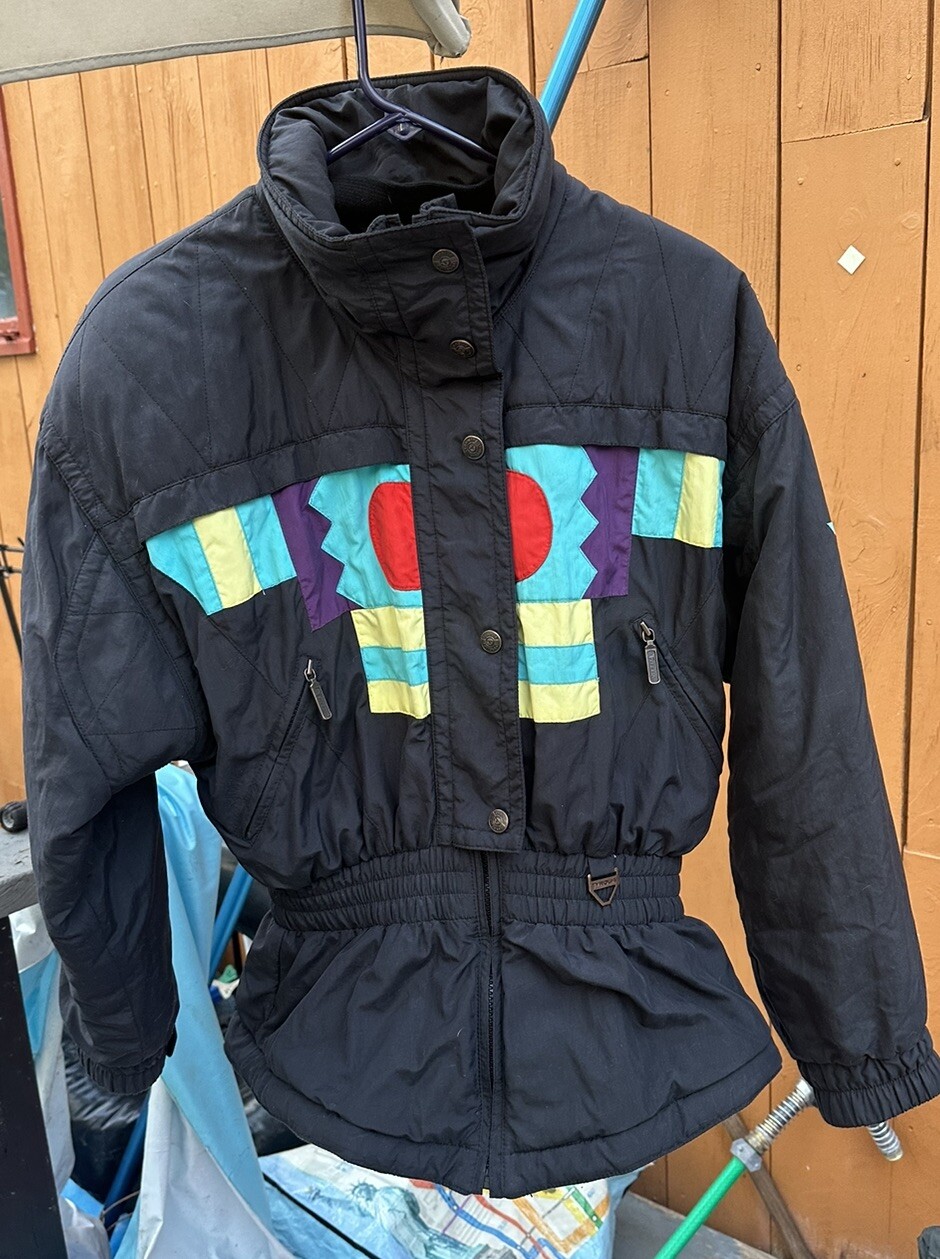 Tyrolia Skiwear Multicolor Block Pattern Jacket Womens Size 8 Vintage