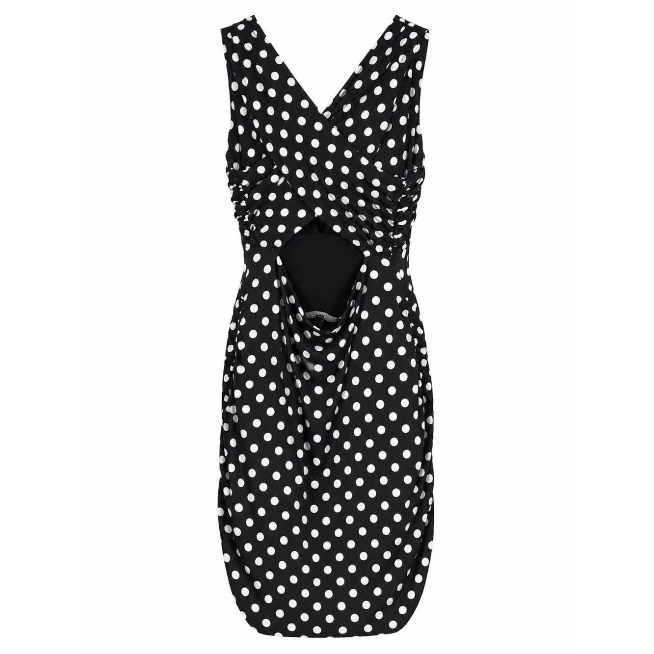 Guess Black White Polka Dot V Neck Mini Bodycon Dress Retro Pin Up coquette date
