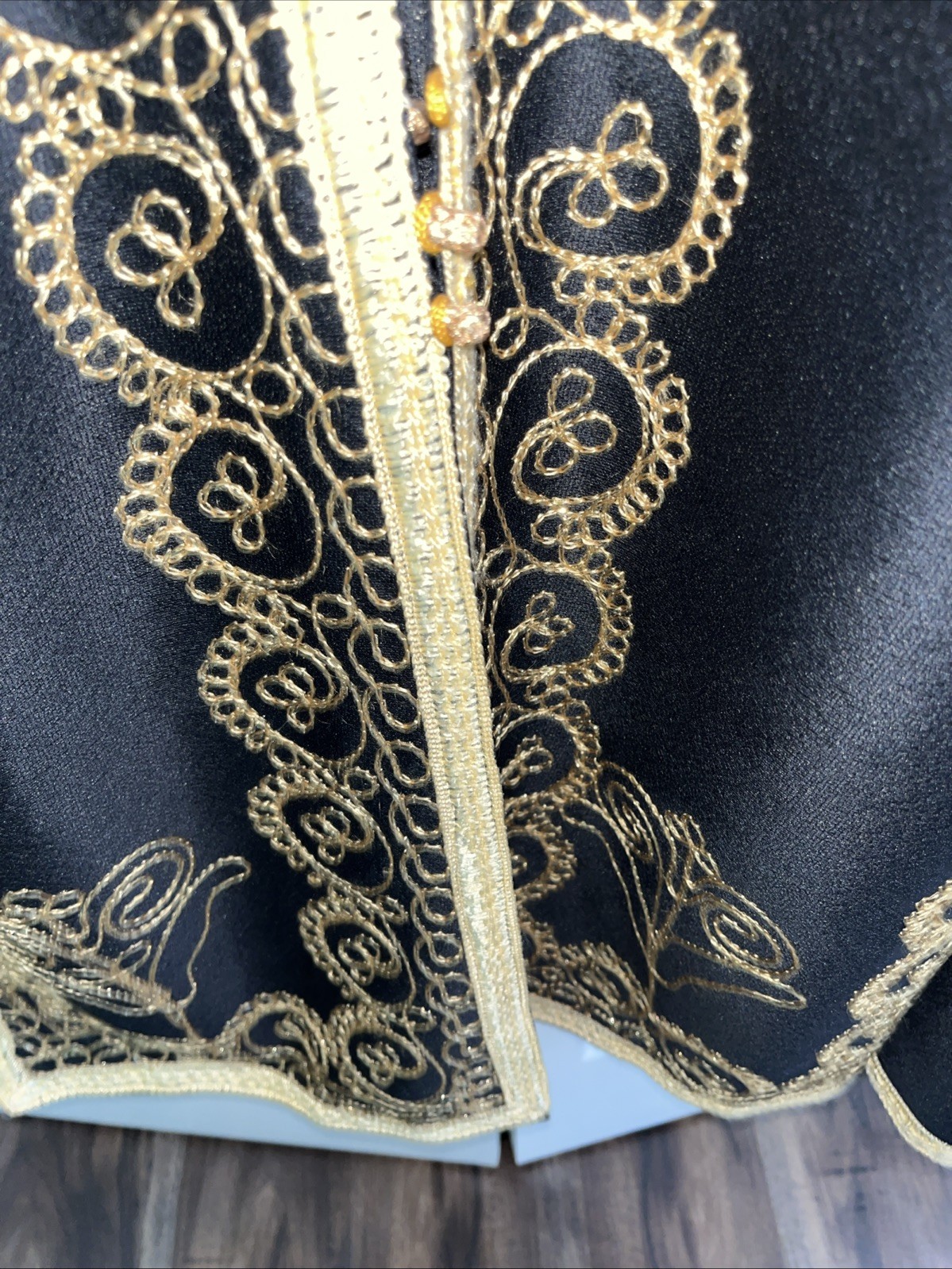 Vtg Caftan Robe Large Moroccan Gold Trim Small