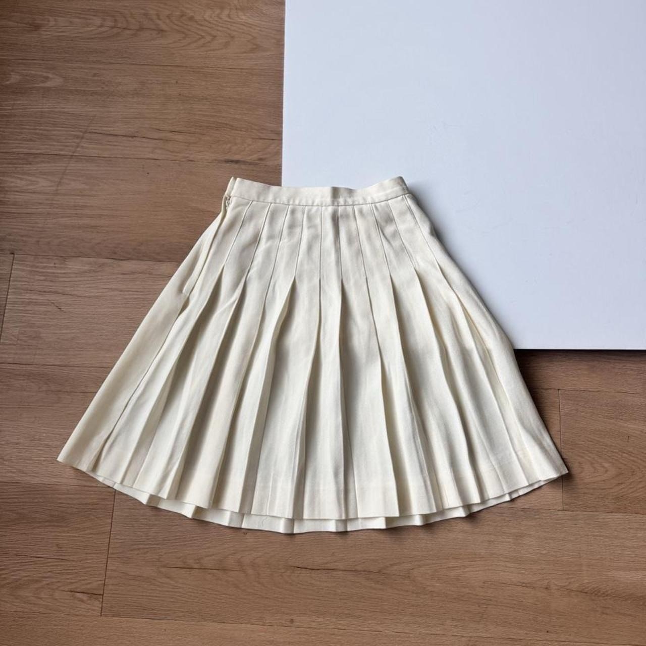 David Brooks Vintage Pleated Midi Skirt Cream Off White Preppy Academic Size 6