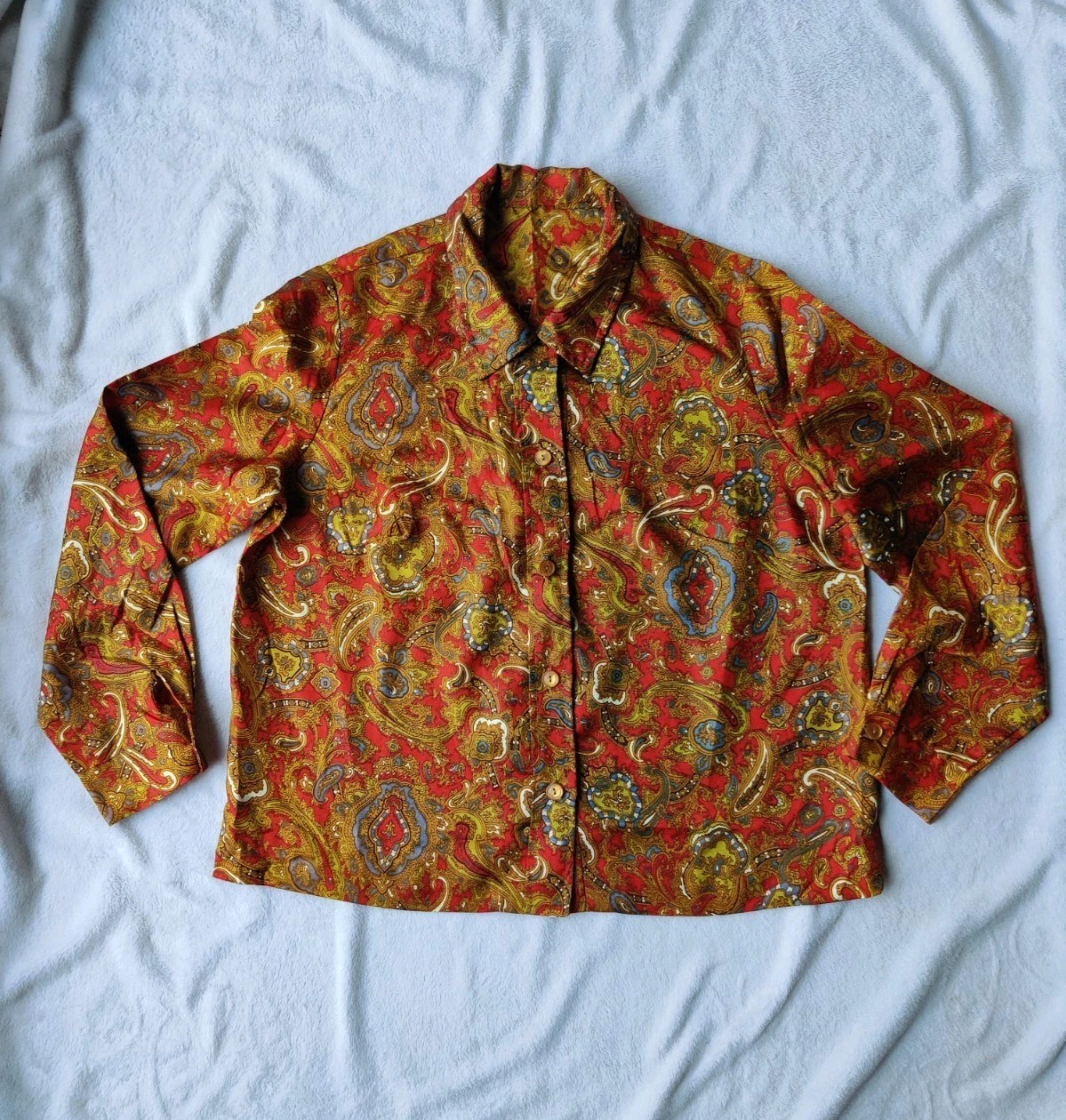 70s Paisley Shirt Womens 38 M Barry Ashley Disco Jewel Tones Psychedelic READ