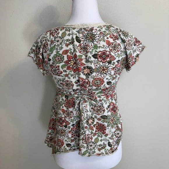 VTG Y2k Floral Babydoll Cream Top Women’s Sz M Boho Softgirl Cottagecore