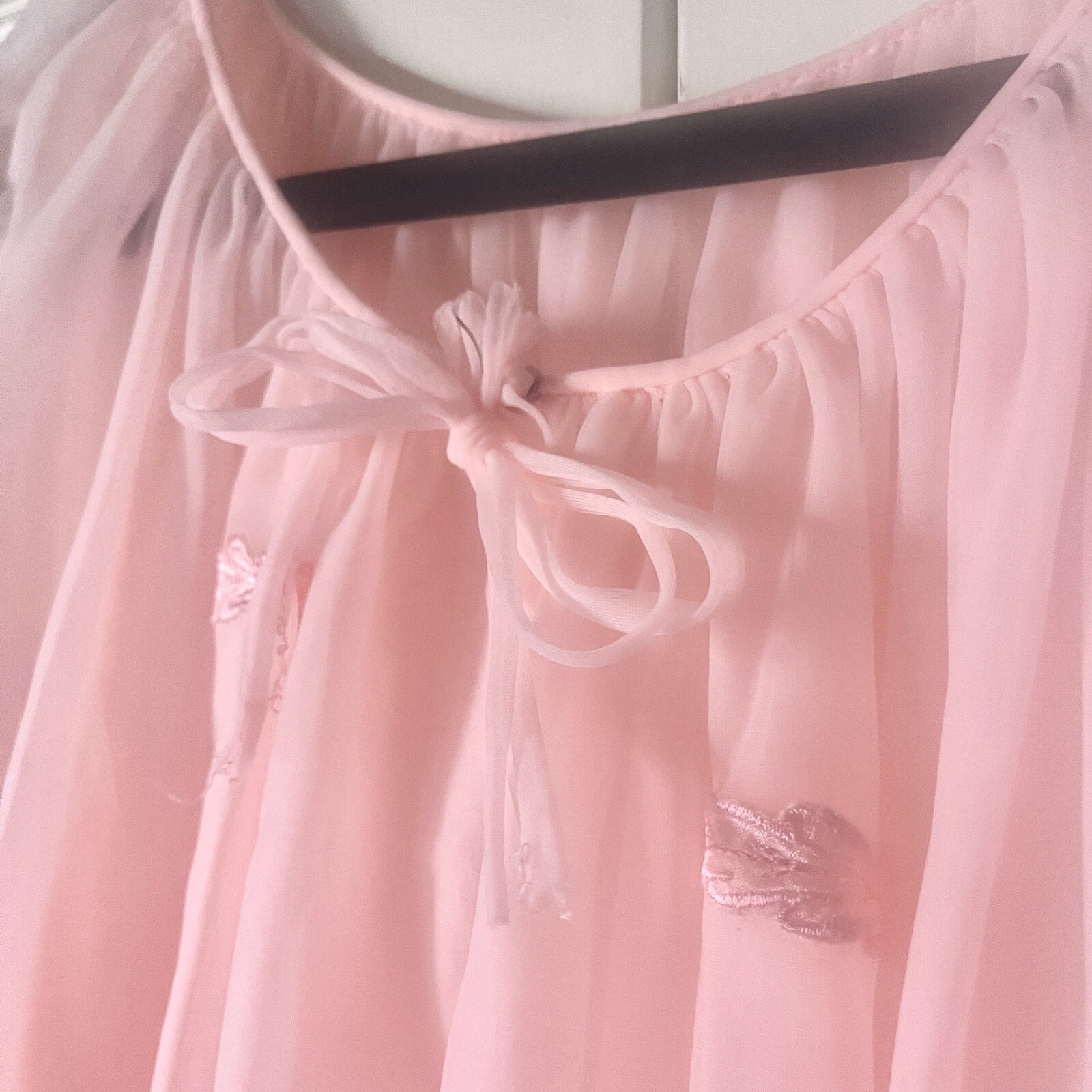 Vintage Airy Sheer Cotton Candy Pink Chiffon Peignoir Small