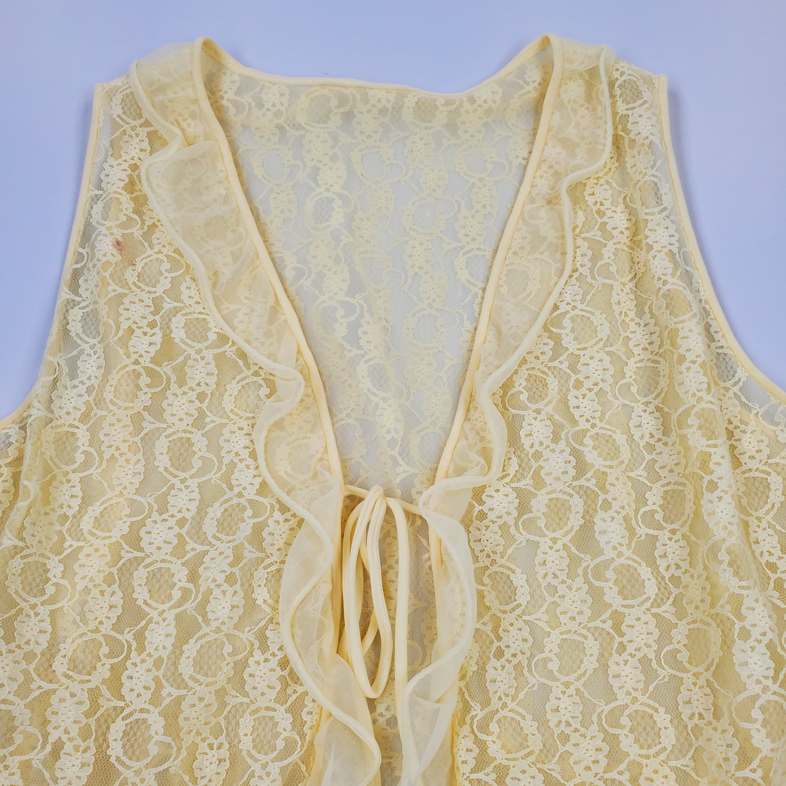 VTG 50s 60s Sears Roebuck Co Yellow Lace Chiffon Vest Peignoir Sheer Lingerie M