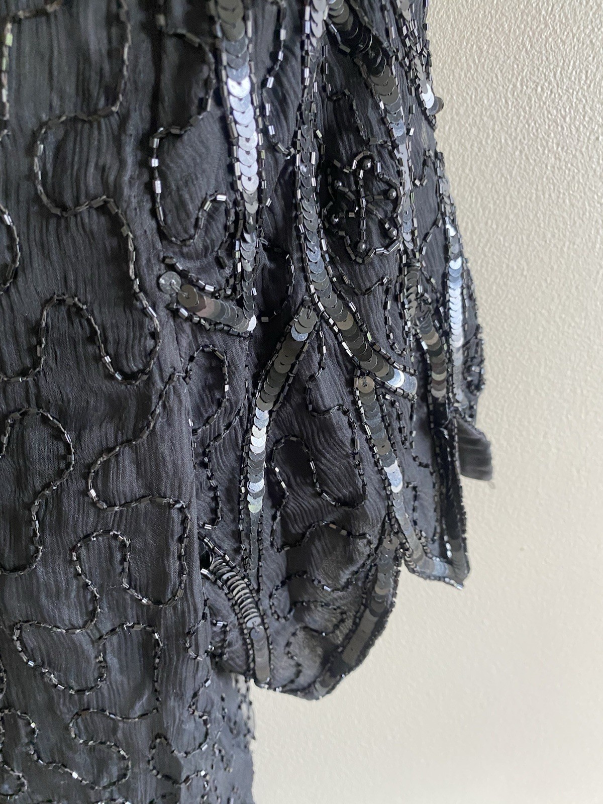 Vintage Patra Stenay Silk Sequin Blouse 2X Black Formal Sequin Mob Glam Top Goth