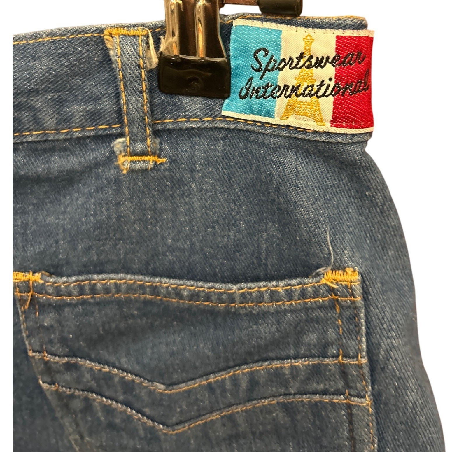 70s Sportswear International Denim Midi Skirt Boho Western Retro High Waist