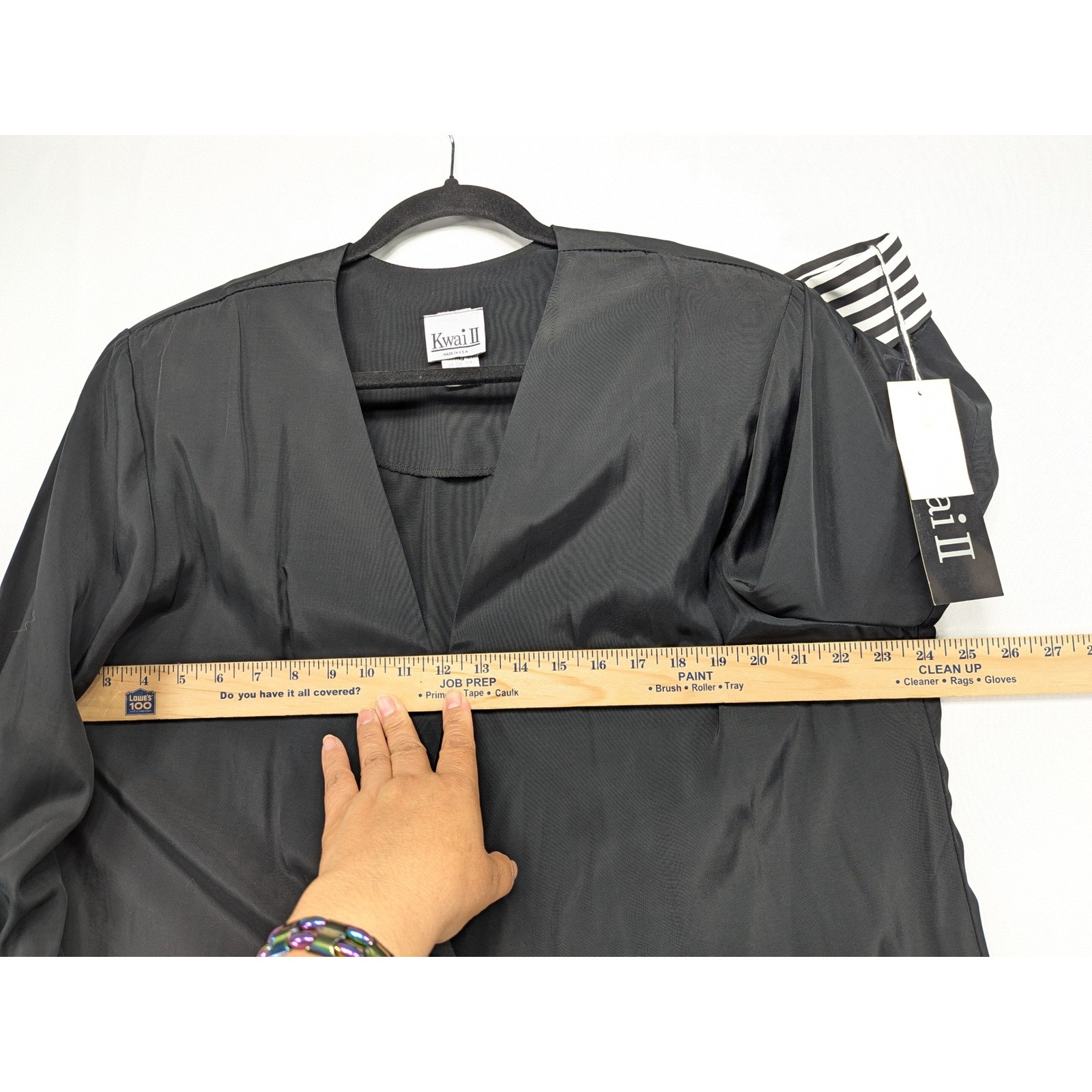 Kwai II Vintage Black Blazer White Blouse Set Plus Size 18W Striped Cuffs USA
