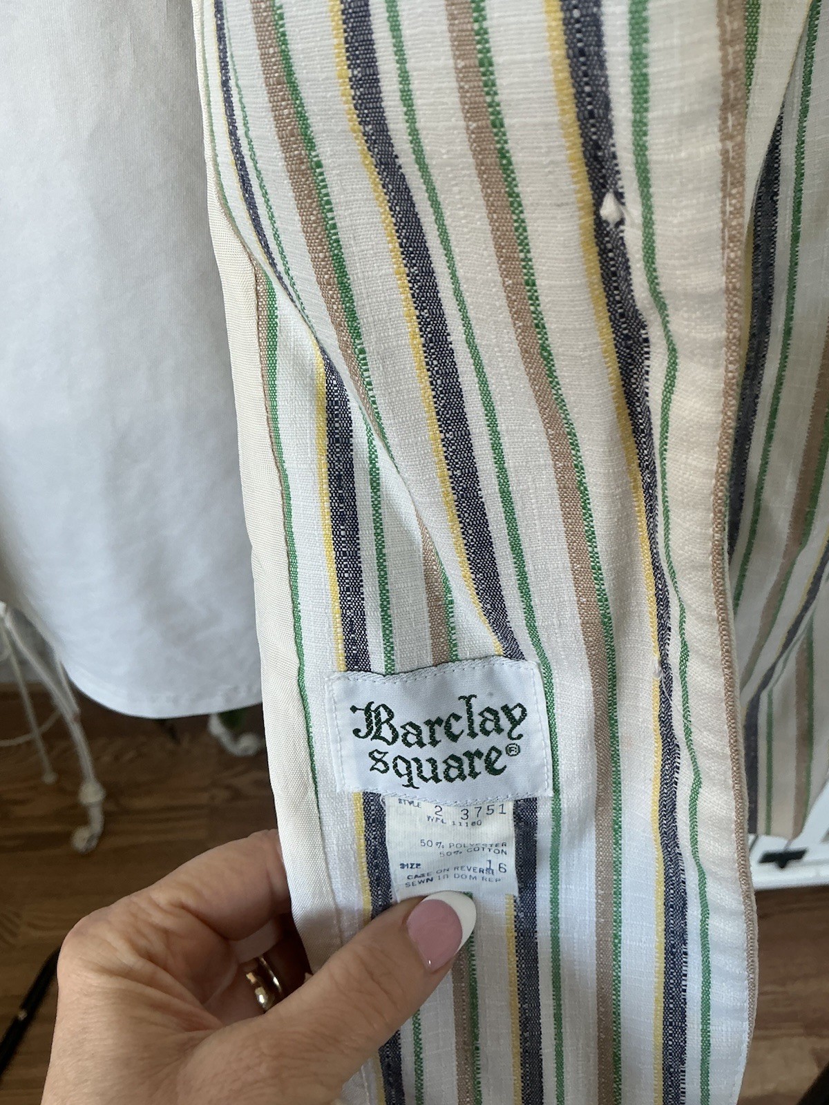 VTG WOMEN’S CREAM Blue Green Yellow STRIPED BLAZER JACKET BARCLAY SQUARE SZ 16