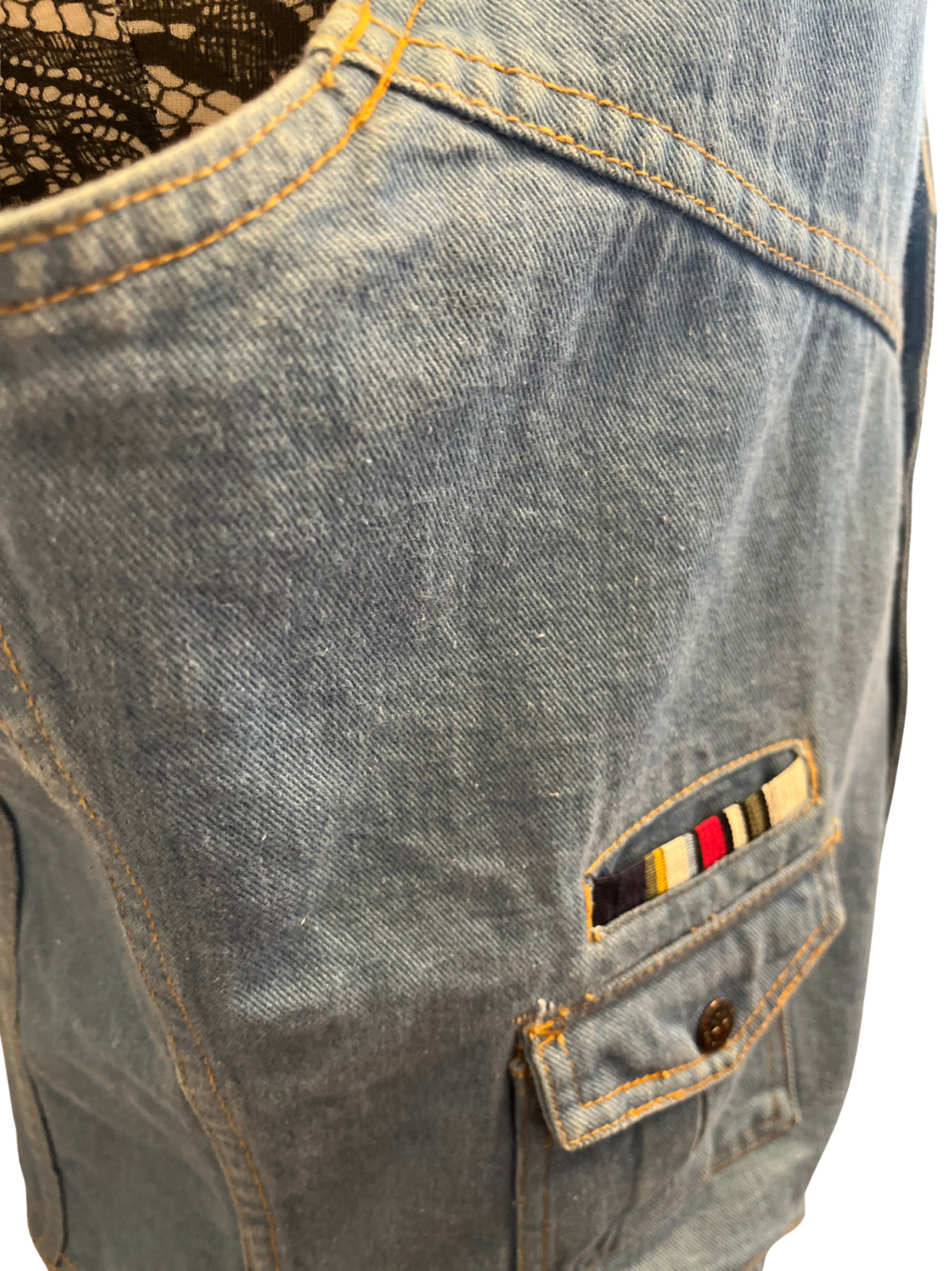 Vintage 1970s Brittania Denim Vest L Cotton Button-Front Retro Streetwear Hippy